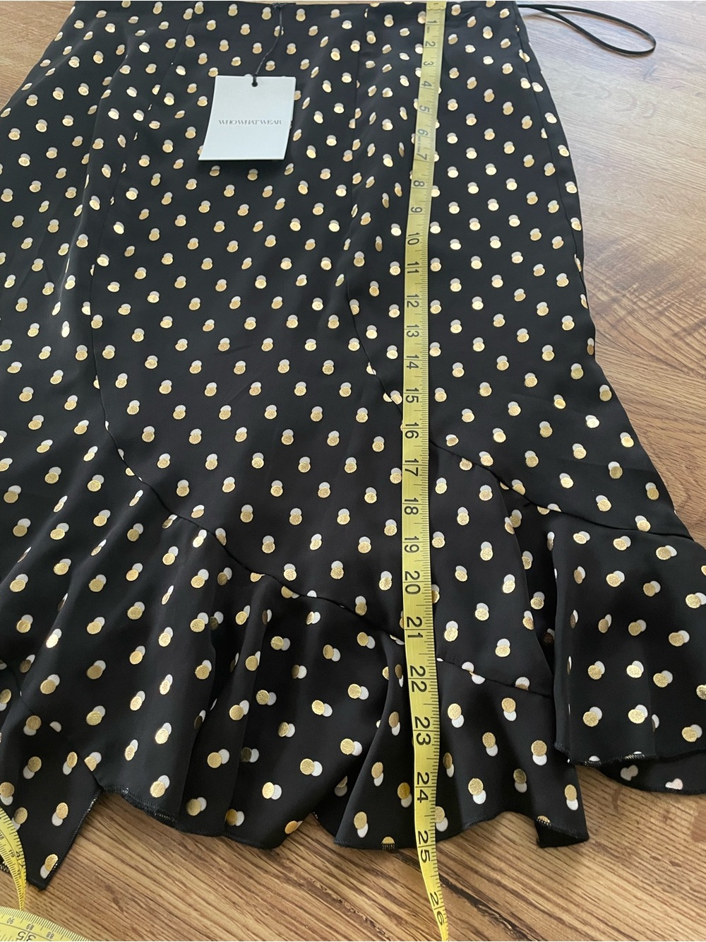 Who What Wear Black Skirt with Gold Polka Dots and Ruffle Hem - Picture 5 of 6